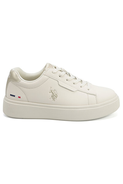 U.S. Polo Assn. حذاء رياضي نسائي منخفض الرقبة باللون البيج - تصميم أنيق برباط...