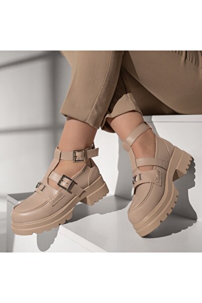 Modlet.ro Pantofi casual bej pentru femei cu detalii metalice MOD13095