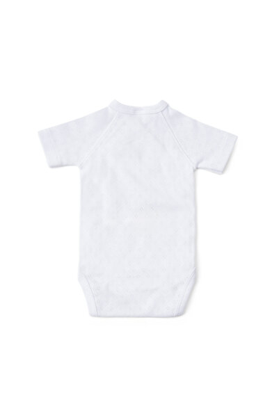 OEM Body cu maneca scurta nou-nascut, din bumbac cu model pointelle, inchidere in 7 capse