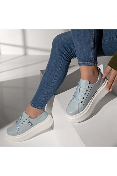 Modlet.ro Дамски сини ежедневни кожени обувки с дебела подметка MOD11353