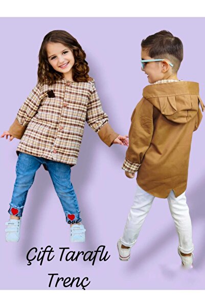 Çamur Kids Hem Unisex Hem Çift Taraflı Kullanıma Uygun Gabardin Ve Ekose Kumas Tasarım Trenc