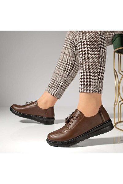 Modlet.ro Women's brown casual shoes with elastic laces MOD12982