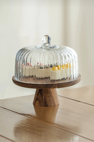 Evsun Home Collection Akasya Standlı Cam Kek Fanusu Ayaklı 28 Cm Dev Boy