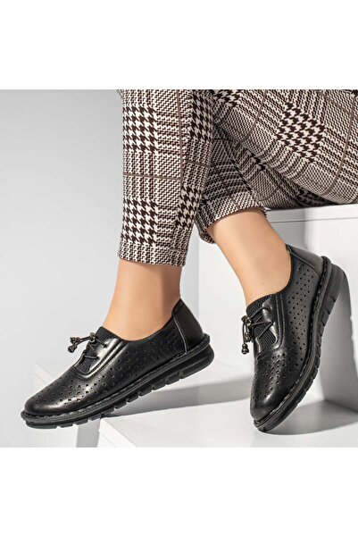 Modlet.ro Women's black elastic lace-up casual shoes MOD13355