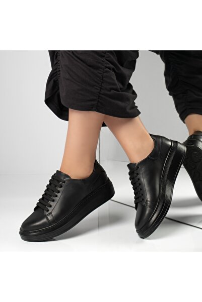 Modlet.ro Women's black leather lace-up casual shoes MOD11891