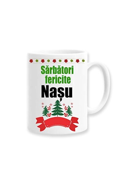 OEM Cană personalizată pentru Naș cu mesaj: Sărbători fericite, model verde, ...