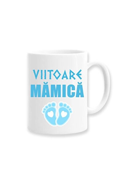 OEM Cană personalizată pentru mamă cu mesajul „Viitoare mamă”, model albastru...