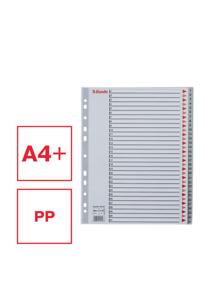 Esselte index, plastic, , A4 MAXI, 1-31, grey