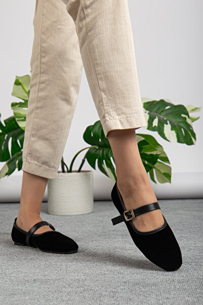 Jackers حذاء باليرينا نسائي من القماش المخملي مع حزام مطاطي مرن مريح للاستخدام اليومي أنيق وبسيط