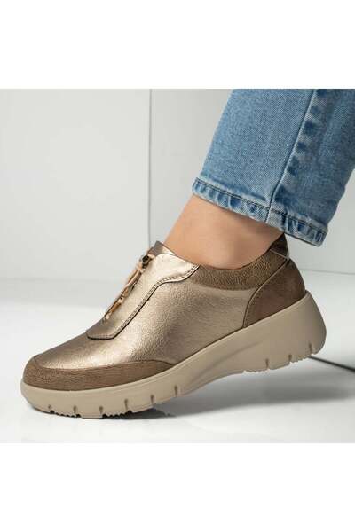 BMoD Pantofi sport aurii pentru femei cu șireturi elastice și platformă MOD11942