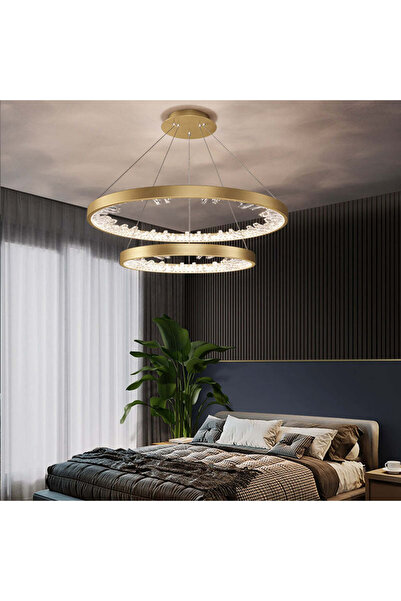 ALC-Shop Κρεμαστός πολυέλαιος LED με τηλεχειριστήριο, Κρύσταλλα K9, 110W, 2 κύκλοι, Ψυχρό/Ζεστό/Ουδέτερο φως, Ρυθμιζόμενη ένταση