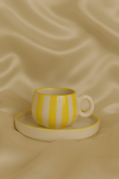 Hausette Single Thick Line Detailed Ceramic Turkish Coffee, Mug, Turkish Coff...