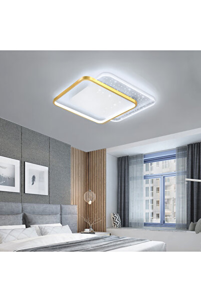 Alista Home Lustra LED cu telecomanda GILDRA 110 W, 2 Patrate, lumina Rece/Calda/Neutra, Dimabila, Auriu