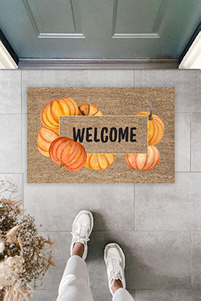 Dormot Modern Dijital Baskı Balkabaklı Sonbahar Temalı Kapı Önü Paspas