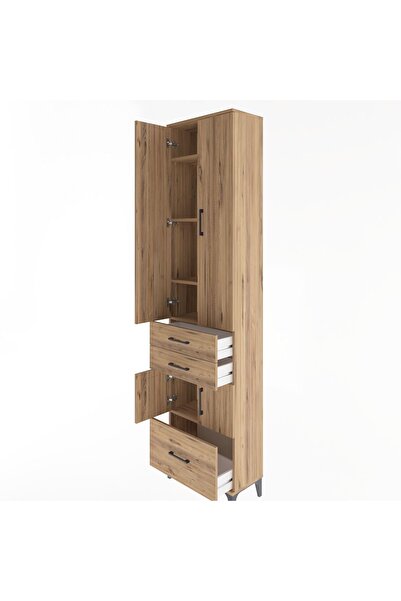 Dienni Arges Dolap 5 Raflı 3 Çekmeceli 4 Kapaklı 60x30x243 Çam-Çam