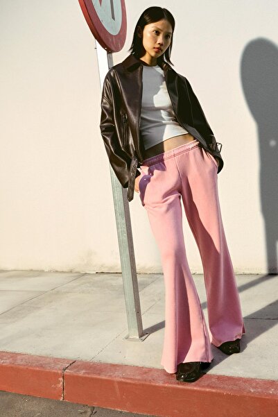 Bershka Plush flare trousers with frayed hems