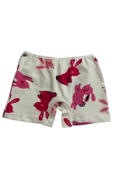 elmas kids Girl's Cotton Ecru Pink Rabbit Patterned Athlete Boxer Set