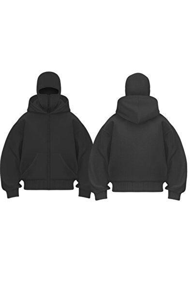 Gofeel Siyah Samuray Stili Kar Maskeli 3 İplik Sweatshirt