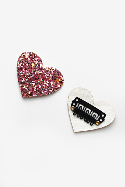 Le Mabelle Pink Glitter Heart Figured 2-Piece Hairless Baby Hair Clip