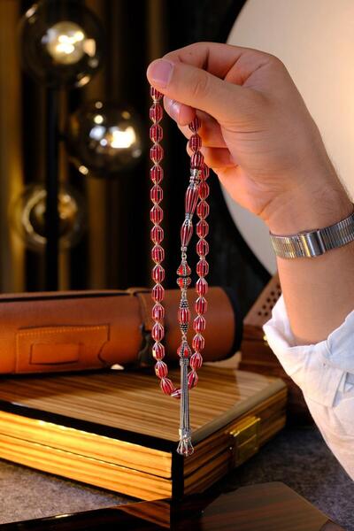 dergah tesbih Full Gümüş Premium El İşçiliği Nakkaş İmame Ateş Kehribar Tesbih