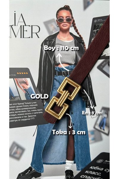 LİA KEMER Kare Burgu Accessory Gold Buckle Women's Waist Belt, Daily Belt, Jacket Belt, Pants Belt
