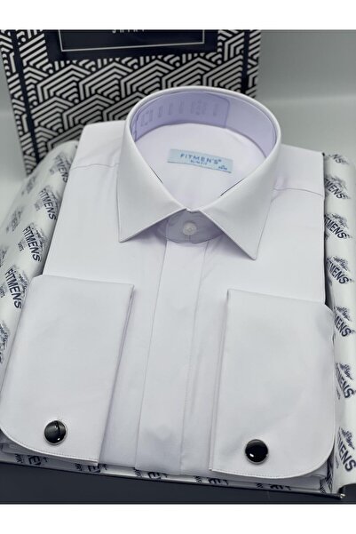 Fitmens Slim Fit Long Sleeve Concealed Button Lycra Tuxedo Groom Wear Men's Shirt Fs-004296 - White