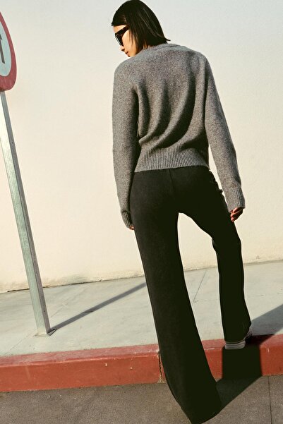 Bershka Plush flare trousers with frayed hems