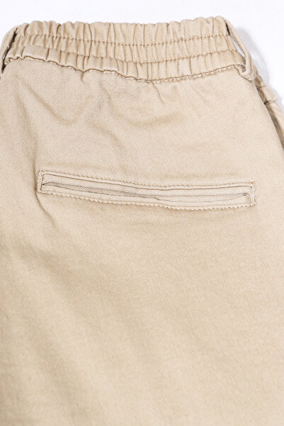 ASG TEKSTİL Cream Color Plain Design Elasticated Cuffs Button Closure Slim Fit Men's Trousers