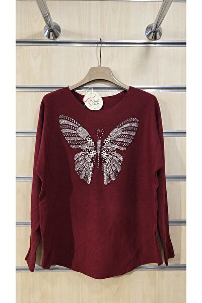 Park Moda Pulover italian cu model fluture cu piatră de perle