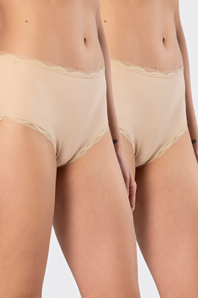 TÜREN 929 Women's Lycra Ribbed Lace High Waist Panties 2-Pack