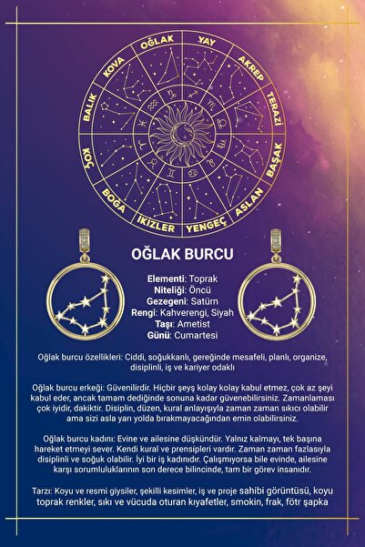 Fiyonk Kuyumculuk 14 Ayar Altın Oğlak Burcu Kolye Ucu Burç Yıldız Haritası