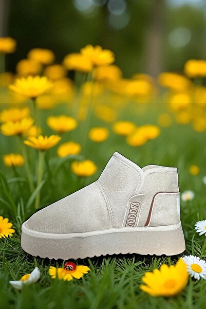 TOLİA Dámské anatomické pohodlné mini semišové boty s kožešinou uvnitř tlustá podrážka zimní dámské kotníkové boty béžové