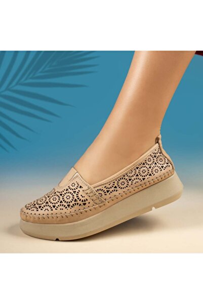 Modlet.ro Pantofi casual damă din piele bej cu platformă MOD13760