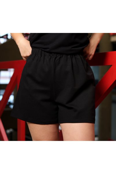MDZ COLLECTION Relax Black Cotton Women's Shorts with Elastic Waistband