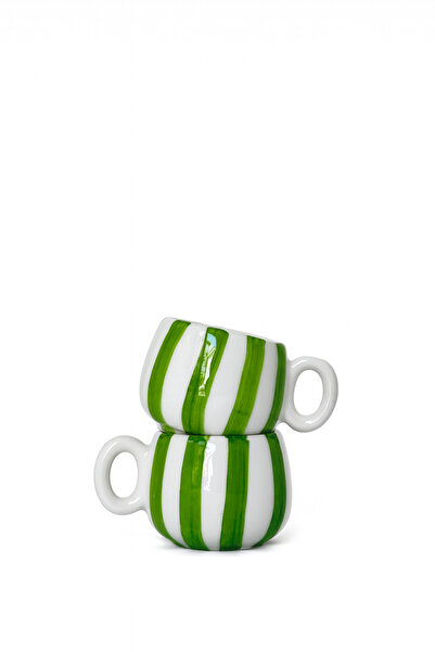 Hausette 2-Piece Thick Striped Ceramic Turkish Coffee Set, Mug, Turkish Coffee Cup, Cup, Mug