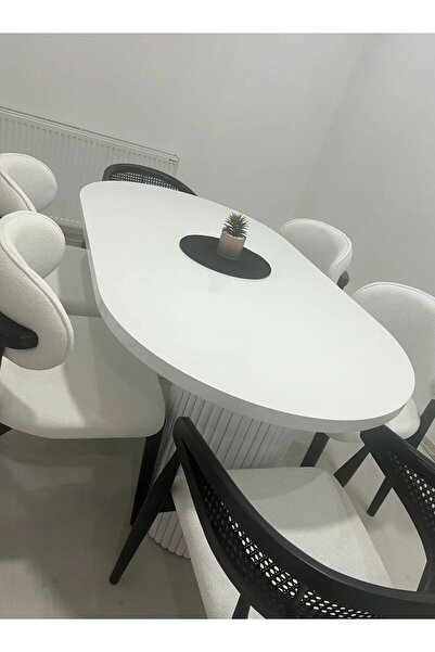 asaella mobilya Meta 6'lı Polo Gazel Hazel Bohem İskandinav Ahşap 6 kişilik Masa Takımı