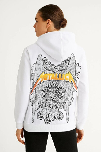 Exbob Metallica Two Thread Hoodie Front and Back Printed Hoodie - White