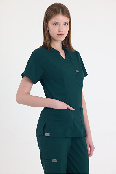 MAZEY UNİFORM زي طبي أخضر من الليكرا والفسكوز بياقة على شكل V، ملابس للممرضات...