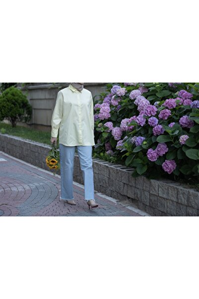 faden official Sarı pamuk saten uzun kollu gömlek tunik