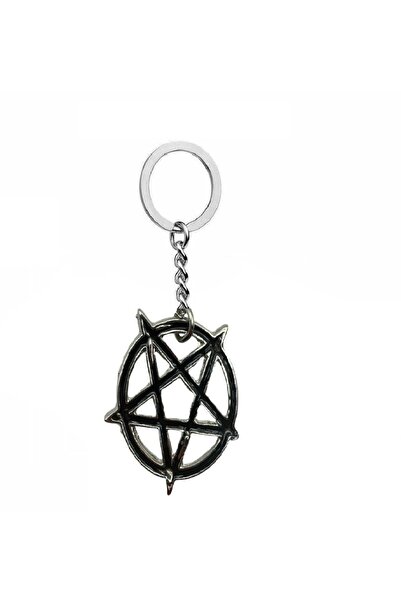 Herşey Nota Crna okrugla pentagram zvezda unisex Privezak za ključeve – gotič...
