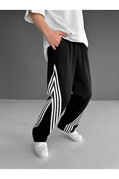 GökTR Two Thread Fabric Stripe Bottom Tracksuit - Black