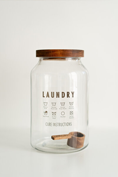 Dekorzdükkan Akasya Kapaklı & Ölçek Kaşıklı Cam Saklama Kavanozu / Deterjanlık / Storage (4000 ml)