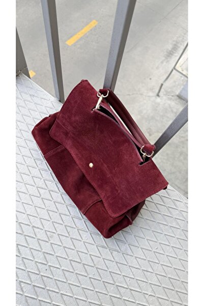 Eataly Shoes Hakiki Süet Bordo Tutma Saplı Salaş Çanta