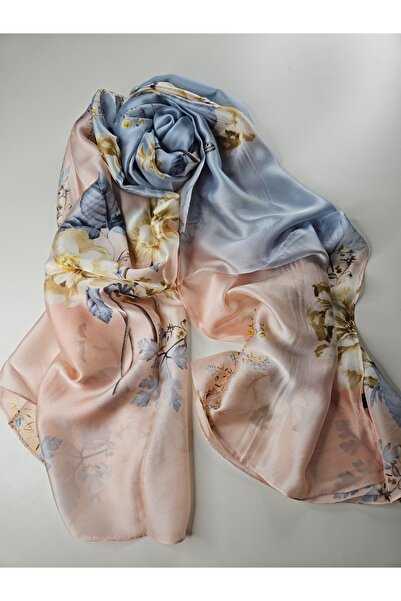 sem oyuncak Vual Silk Shawl Luxury Pink Blue Gradient Floral Patterned 90X180