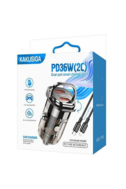 KAKU Încărcător auto (KSC-1195) + cablu Lightning, 1m, PD36W, 2xUSB-C, negru