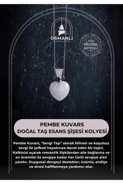 OSMANLI DOĞAL TAŞ Sertifikalı Pembe Kuvars Doğal Taş Esans Şişesi Kolye