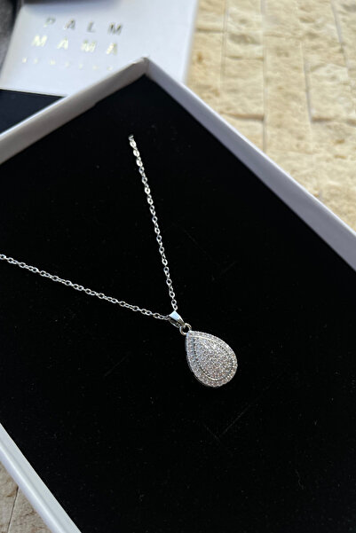 PALM MAMA JEWELRY قلادة كلاسيكية أنيقة من الفضة مع حجر الزركون، تصميم راقٍ من الفولاذ المقاوم للصدأ مع علبة