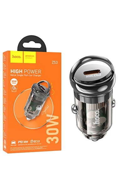 Hoco (Z53) - Încărcător auto, 30W, 1xUSB-C, PD, Inel de tragere, NEGRU