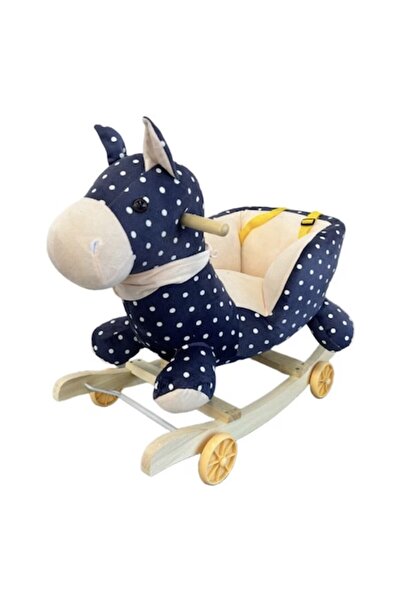 Toy Toy Toy Scaun-balansoar cu roti, unicorn bleumarin cu buline, plusat, cu muzica, 68 × 28 × 53 cm, 1-3 ani