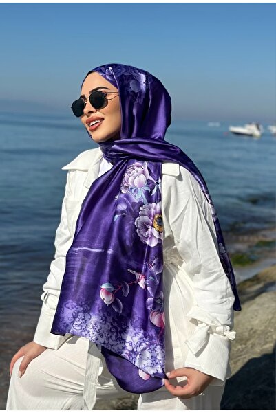 sem oyuncak Vual Silk Shawl Luxury Floral Purple Patterned 90X180